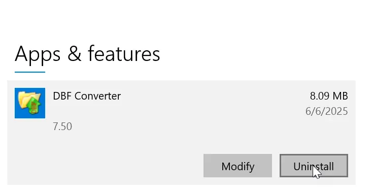 How to uninstall DBF Converter